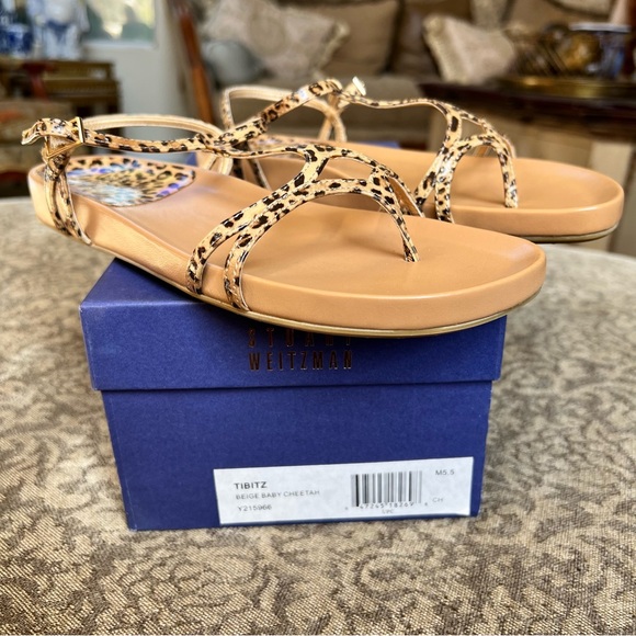 Vintage Stuart Weitzman Tibitz Beige Baby Cheetah Print Sandals Shoes  Size 5.5 - Picture 1 of 6